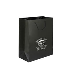 IMPRINTED BLACK Small Paper Bag 6.5 W x 3.25 D x 8" H (100/box  | Minimum order - 5 boxes)