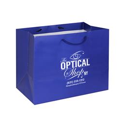 IMPRINTED BLUE Large Paper Bag 10 W x 6 D x 8" H (100/box | Minimum order - 5 boxes)