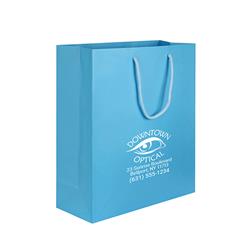 IMPRINTED SKY BLUE Medium Paper Bag 8 W x 4 D x 10" H (100/box | Minimum order - 5 boxes) 